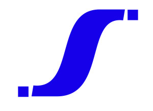 Blue stylized letter S on white background.